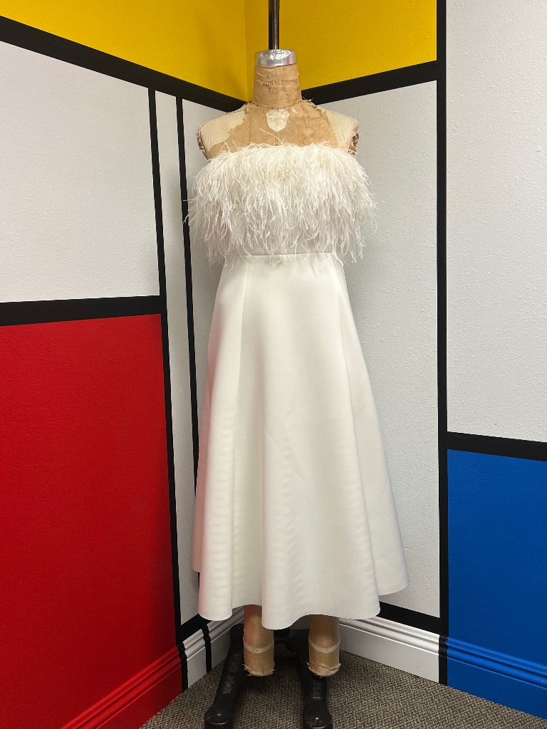 Preloved Badgley Mischka Strapless Feather Bust Scuba Dress 4 (Missing Belt)